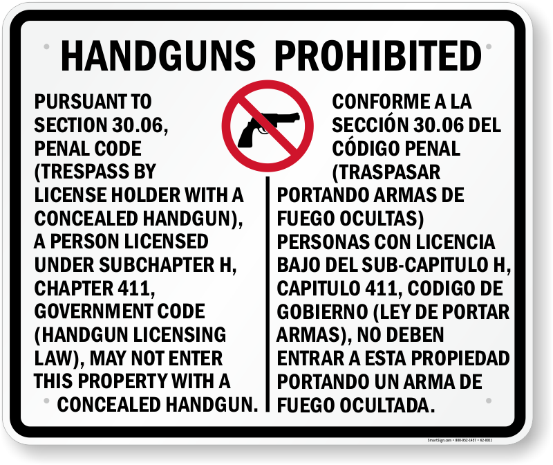 30.06 Signs for Texas Concealed Carry Regulations, SKU K2