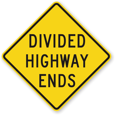 Divided Highway Ends Warning Sign - W6-2a, SKU: X-W6-2a