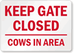Keep Gate Closed Sign - Cows In Area