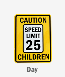 Reflective speed limit sign visible in the day