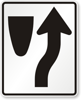 Black and white keep right sign with arrow