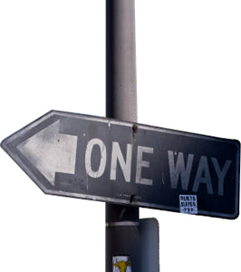 One-way sign in the 1960s