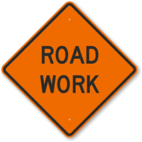 Orange road work sign