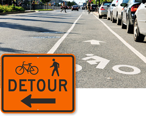 Bike Detour With Arrow Sign