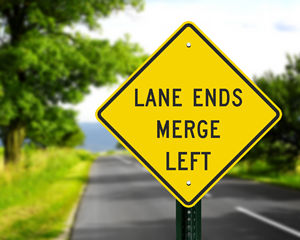 Lane Ends Merge Left Signs