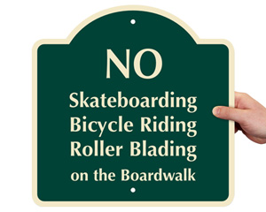 Designer No Biking No Skateboarding on Sidewalk Sign