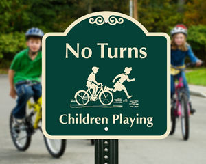 No turns children playing sign
