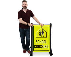 USED STREET SIGN SCHOOL CROSSING YELLOW/GREEN w/BLACK DETAILS