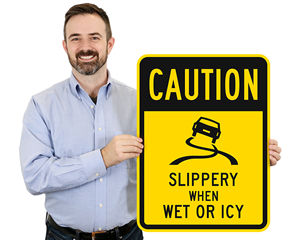 Slippery parking lot road signs
