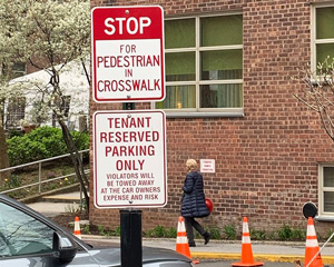 Stop for pedestrian in crosswalk sign