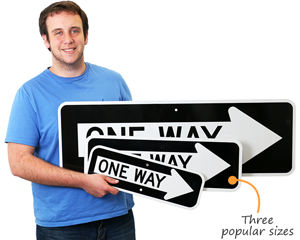 Three sizes of one way signs