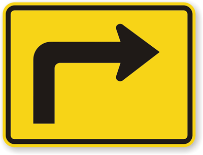 Right Directional Arrow Sign - Sharp Turn Sign, SKU: X-W16-6PR