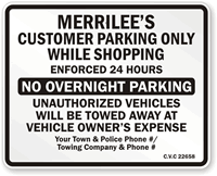 Custom Customer Parking Only Sign