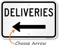 Deliveries Sign for Parking Lot with Arrow