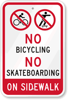 No Skateboarding Bicycle Riding On Sidewalk Sign