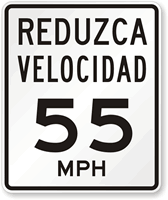 Reduzca Velocidad (Reduce Speed) 55 Mph Spanish Traffic Sign