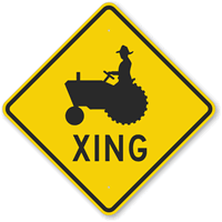 Xing With Tractor Graphic Sign