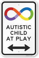 Autistic Child At Play with Bi Directional Arrow Sign