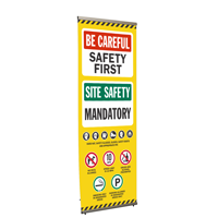 Be Careful First Site Safety Mandatory With Symbols Banner