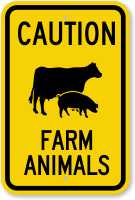 Farm Animals Cow & Pig Symbol Caution Sign
