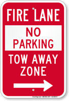 Fire Lane At Right Tow Away Zone Sign