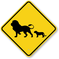 Lion with Cub Crossing Sign