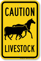 Livestock Caution Sign, Horse and Cow Symbol