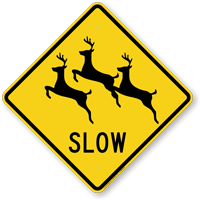 Slow Multiple Deer Crossing Symbol Sign