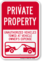 Private Property Unauthorized Vehicles Towed Sign