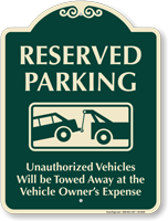 Reserved Parking Unauthorized Vehicles Towed Away Sign