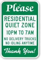 Residential Quiet Zone No Delivery Trucks Sign