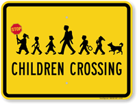 Children Crossing with Hand Held Stop Sign