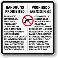 Section 30.6 Texas Law  Concealed Handguns Prohibited Sign