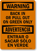 Back In Pull Out On Green Bilingual Sign