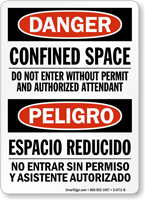 Confined Space Do Not Enter Bilingual Sign