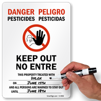 Bilingual Pesticides, Keep Out No Entre Sign