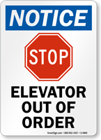 Elevator Out of Order Sign