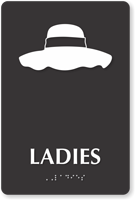 Ladies Floppy Hat Braille Restroom Sign