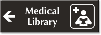 Medical Library Engraved Sign with Left Arrow Symbol
