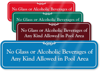 No Glass Alcoholic Beverages In Pool Area Sign
