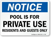 Notice Pool For Residents Guests Only Sign