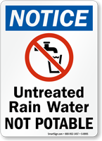 OSHA Untreated Rain Water Not Potable Sign