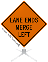 Lane Ends Merge Left Roll-Up Sign