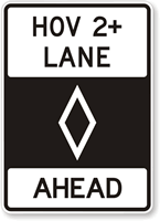 HOV 2+ Only Ahead Preferential Lane Sign Symbol
