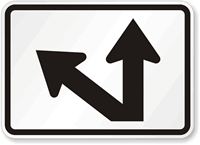 Straight Thru Angled Left Arrow Route Marker Sign