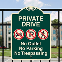 Private Drive, No Outlet or Parking Signature Sign
