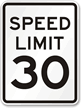 Speed Limit 30 MPH Aluminum Speed Limit Sign