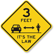 3 Feet with Car Bike Passing Distance Sign