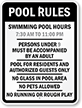 Swimming Pool Rules Parking Sign