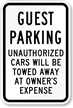 Guest Parking, Unauthorized Cars Towed Sign